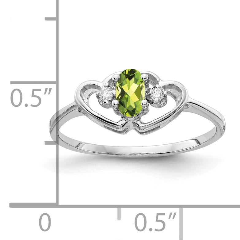 14K White Gold 5X3mm Oval Peridot Aa Diamond Ring