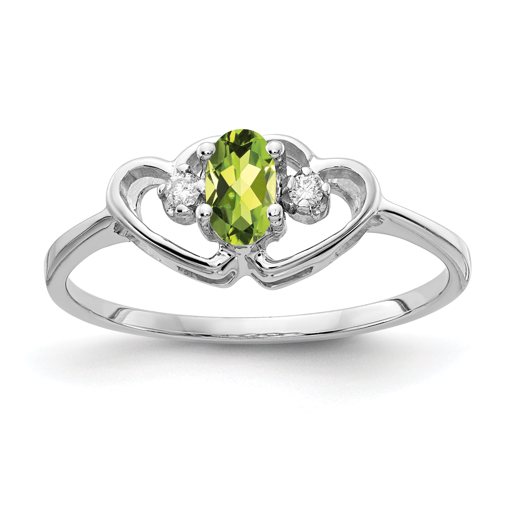 14K White Gold 5X3mm Oval Peridot Vs Diamond Ring