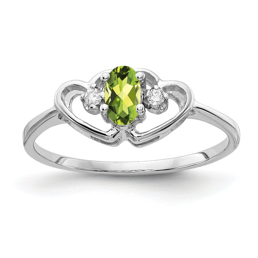 14K White Gold 5X3mm Oval Peridot Vs Diamond Ring