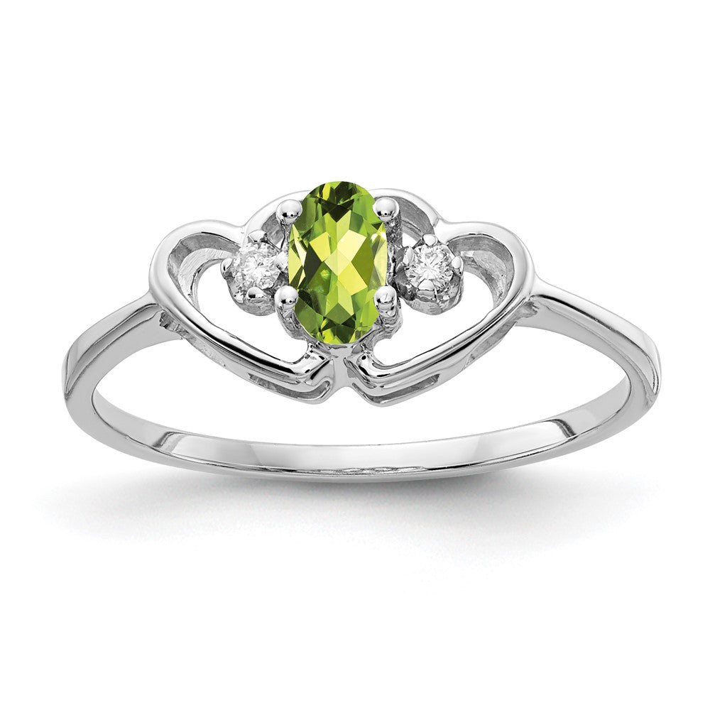 14K White Gold 5X3mm Oval Peridot Vs Diamond Ring