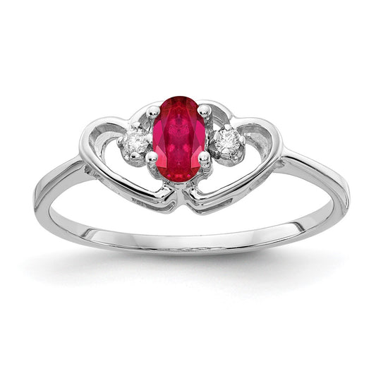 14K White Gold 5X3mm Oval Ruby Aa Diamond Ring