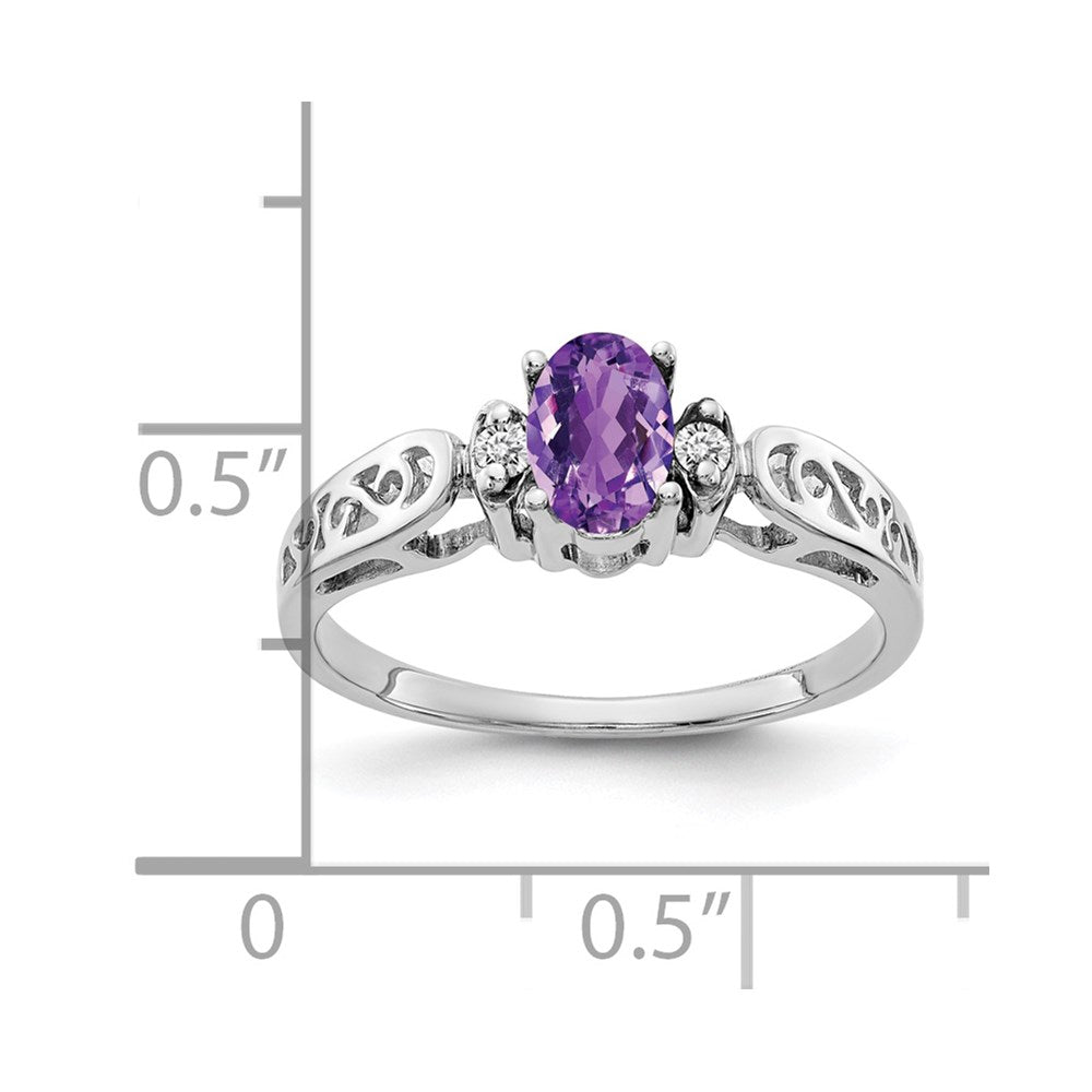 14K White Gold 6X4mm Oval Amethyst Checker Aaa Diamond Ring