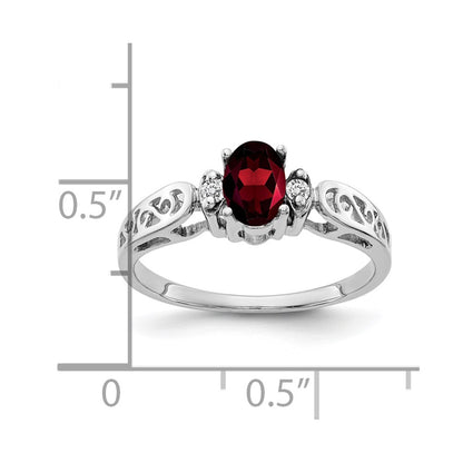 14K White Gold 6X4mm Oval Garnet Checker Aaa Diamond Ring