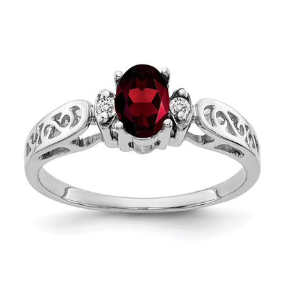 14K White Gold 6X4mm Oval Garnet Vs Diamond Ring