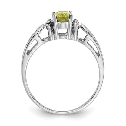 14K White Gold 6X4mm Oval Peridot Checker Aa Diamond Ring