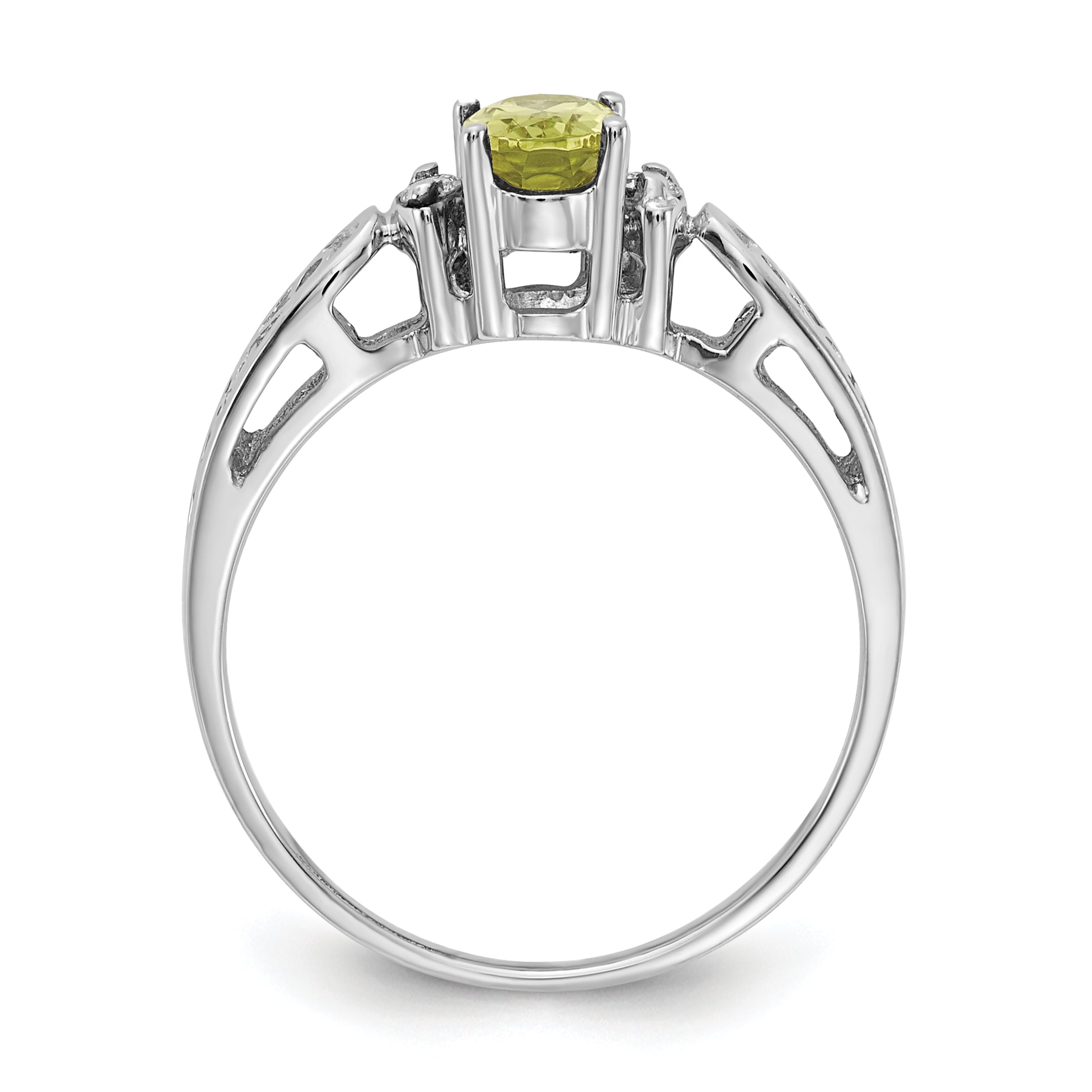 14K White Gold 6X4mm Oval Peridot Checker A Diamond Ring