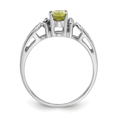 14K White Gold 6X4mm Oval Peridot Checker A Diamond Ring