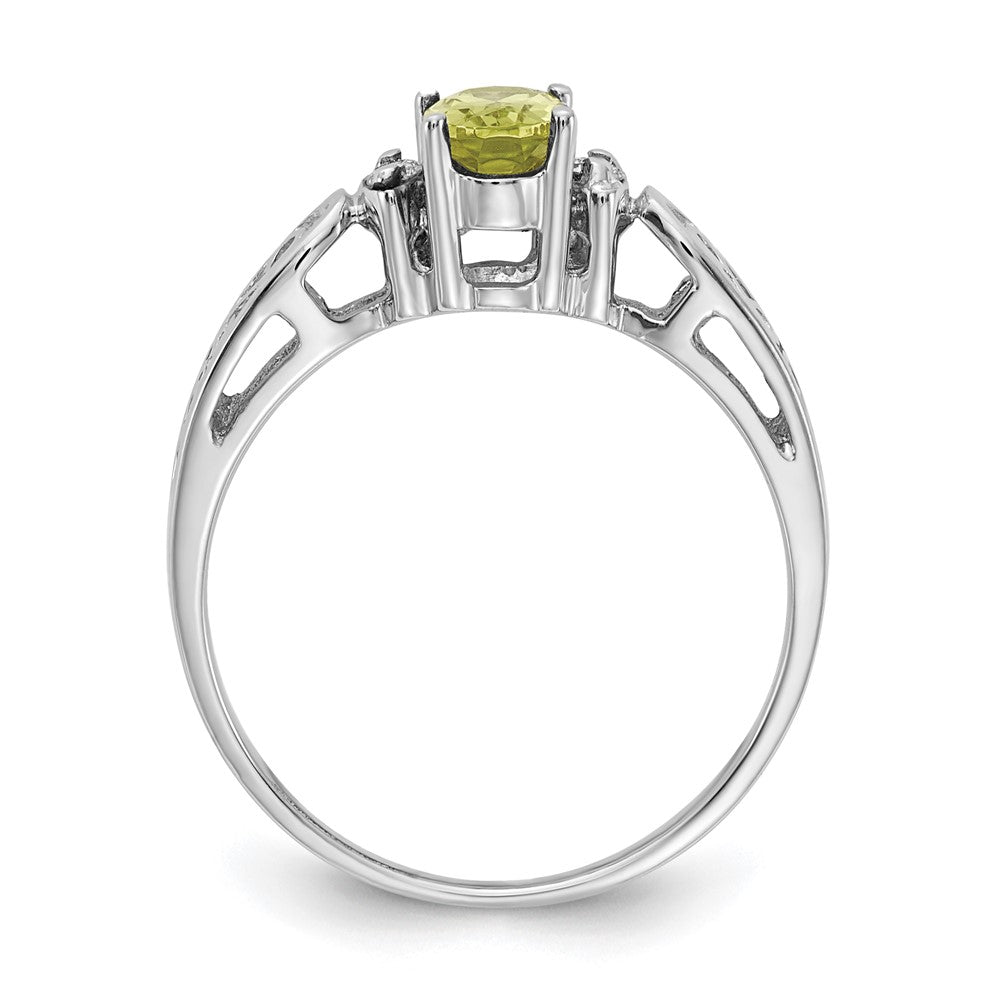 14K White Gold 6X4mm Oval Peridot Vs Diamond Ring