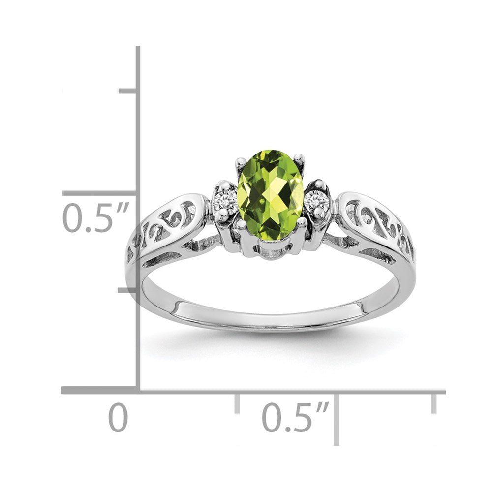 14K White Gold 6X4mm Oval Peridot Aaa Diamond Ring