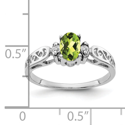 14K White Gold 6X4mm Oval Peridot Checker A Diamond Ring