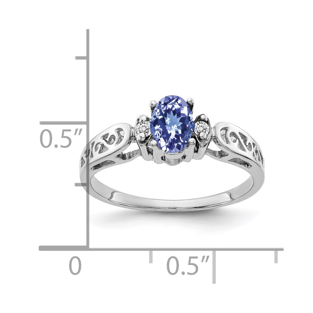 14K White Gold 6X4mm Oval Tanzanite Aa Diamond Ring
