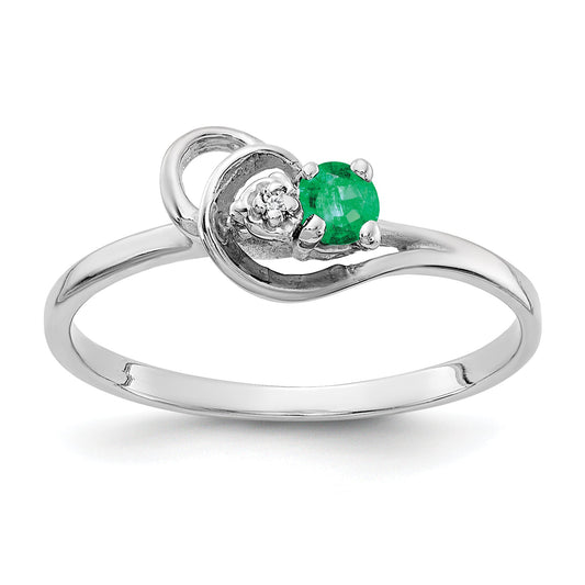 14K White Gold Emerald Aa Diamond Ring