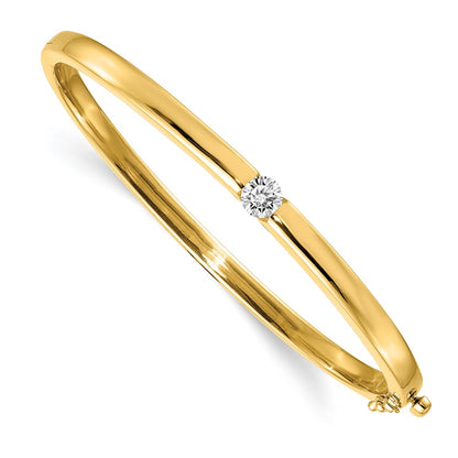 14K Yellow Gold Polished Complete 1/2 Carat A Diamond Hinged Oval Bangle Bracelet