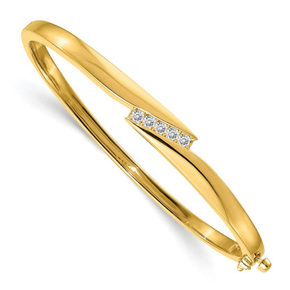 14K Yellow Gold Complete 5 Stone 1/3 Carat Vs Diamond Hinged Oval Bangle Bracelet
