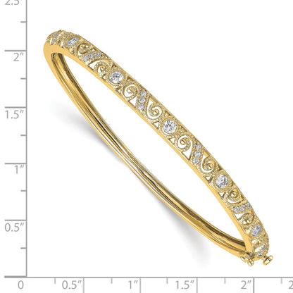 14K Yellow Gold Swirl Design Complete 3/4 Carat Aa Diamond Hinged Oval Bangle Bracelet