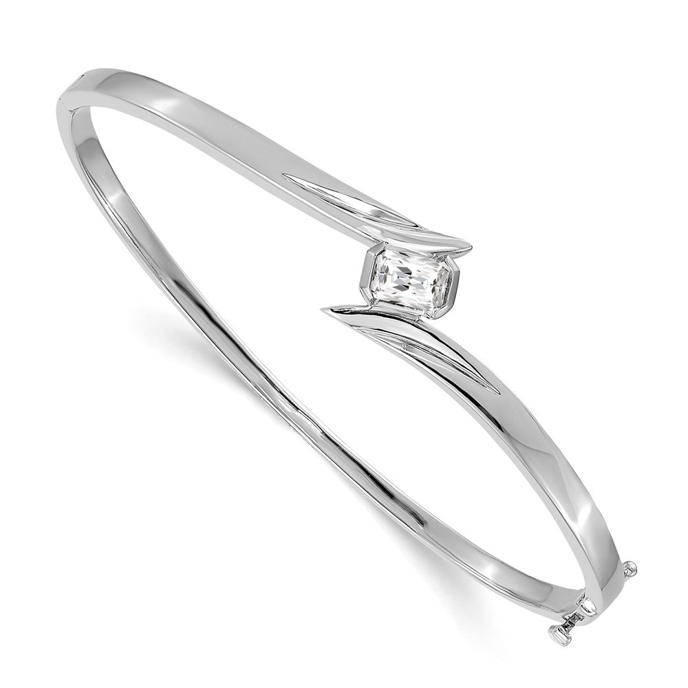 14K White Gold Complete 3/4 Carat Emerald Cut Aaa Diamond Hinged Oval Bangle Bracelet