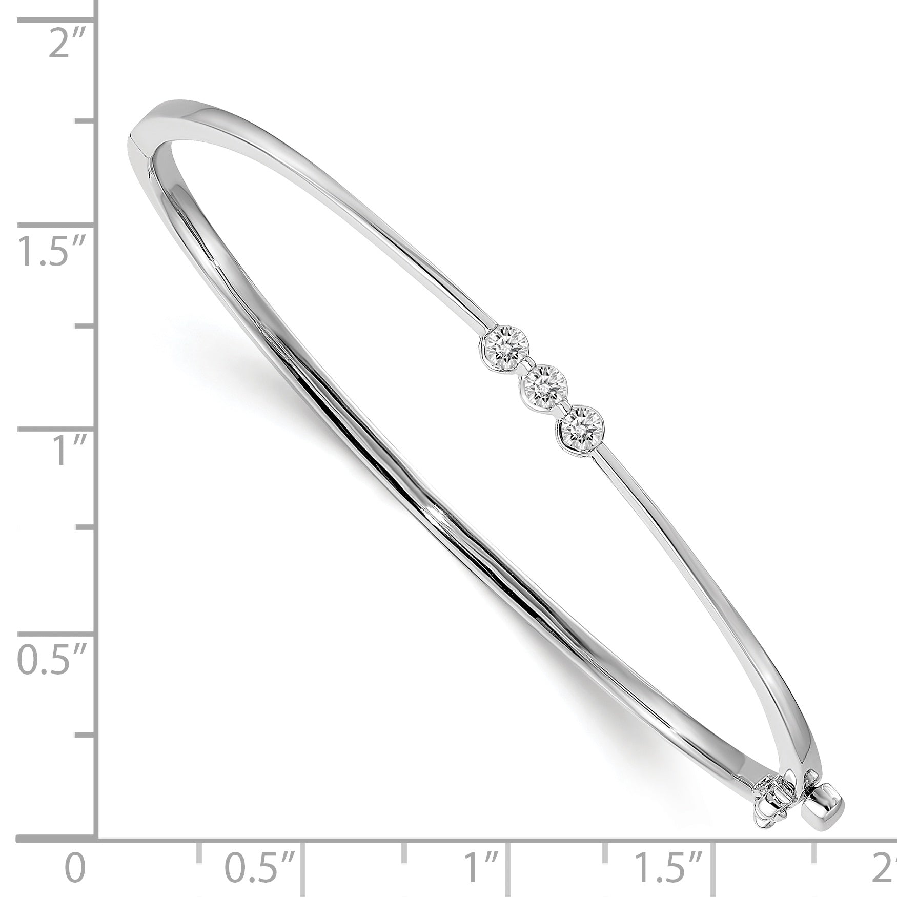 14K White Gold Complete 3 Stone 1/5 Carat Aaa Diamond Hinged Oval Bangle Bracelet