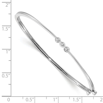 14K White Gold Complete 3 Stone 1/5 Carat Aaa Diamond Hinged Oval Bangle Bracelet