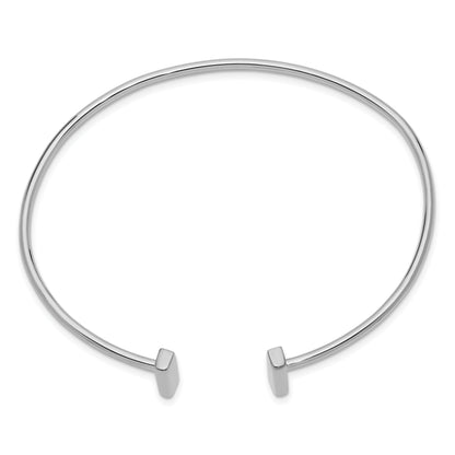 14K White Gold Polished Bar Cuff 2.00mm Flexible Oval Bangle Bracelet
