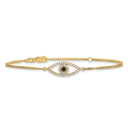 14K Yellow Gold Complete A Diamond And Sapphire Evil Eye 2 Strand 7 Inch Bracelet With 1 Extender