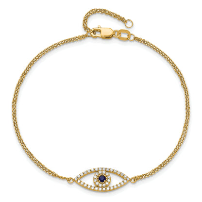 14K Yellow Gold Complete A Diamond And Sapphire Evil Eye 2 Strand 7 Inch Bracelet With 1 Extender
