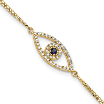 14K Yellow Gold Complete A Diamond And Sapphire Evil Eye 2 Strand 7 Inch Bracelet With 1 Extender
