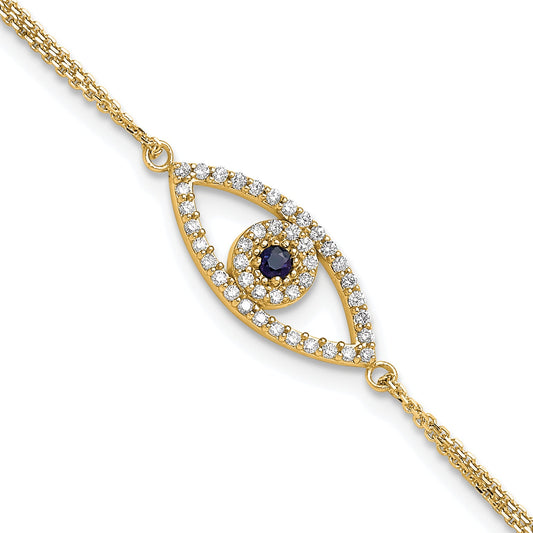 14K Yellow Gold Complete A Diamond And Sapphire Evil Eye 2 Strand 7 Inch Bracelet With 1 Extender