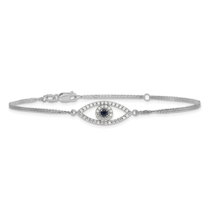 14K White Gold Complete A Diamond And Sapphire Evil Eye 2 Strand 7 Inch Bracelet With 1 Extender