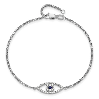 14K White Gold Complete A Diamond And Sapphire Evil Eye 2 Strand 7 Inch Bracelet With 1 Extender