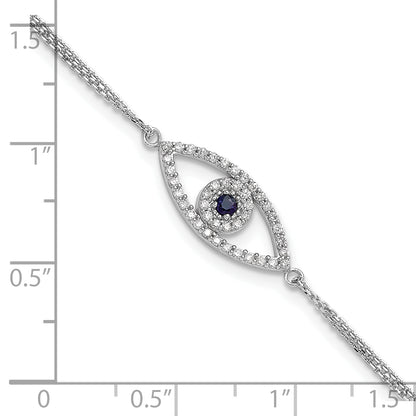14K White Gold Complete A Diamond And Sapphire Evil Eye 2 Strand 7 Inch Bracelet With 1 Extender