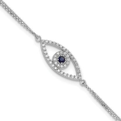 14K White Gold Complete A Diamond And Sapphire Evil Eye 2 Strand 7 Inch Bracelet With 1 Extender