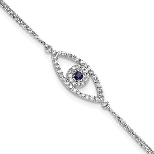 14K White Gold Complete A Diamond And Sapphire Evil Eye 2 Strand 7 Inch Bracelet With 1 Extender