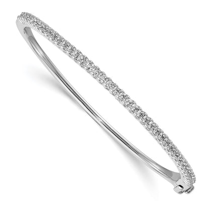 14K White Gold Aa Diamond Hinged Bangle