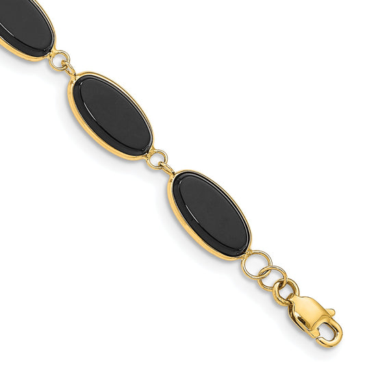 14K Yellow Gold Polished 12X7mm Onyx 7.25 Inch Bracelet