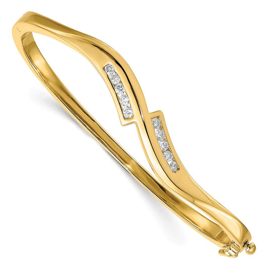 14K Yellow Gold Complete 3/8 Carat A Diamond Hinged Oval Bangle Bracelet