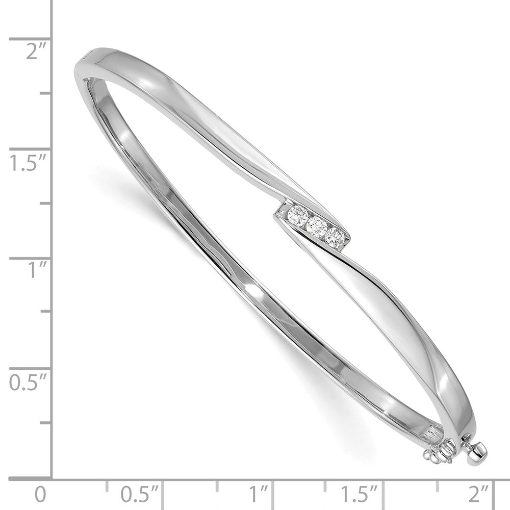 14K White Gold Complete 3 Stone 1/8 Carat A Diamond Hinged Oval Bangle Bracelet