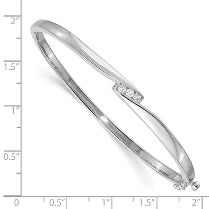 14K White Gold Complete 3 Stone 1/8 Carat A Diamond Hinged Oval Bangle Bracelet
