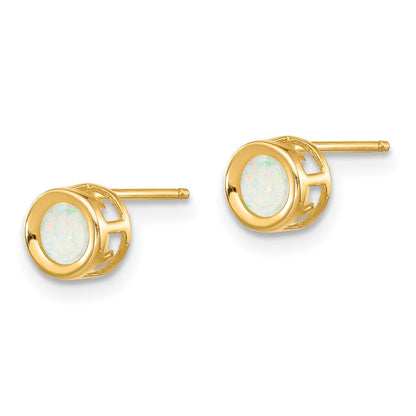 14K Yellow Gold 4mm Round Bezel October/Opal Post Earrings