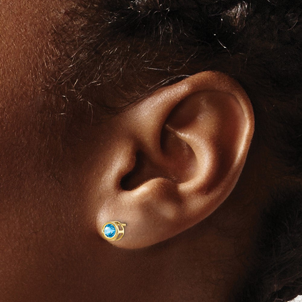 14K Yellow Gold Blue Topaz Earrings December