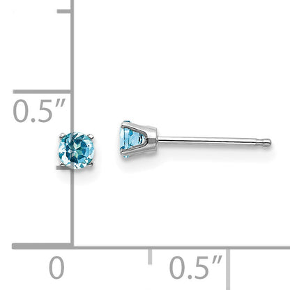 14K White Gold 3mm Blue Topaz Stud Earrings