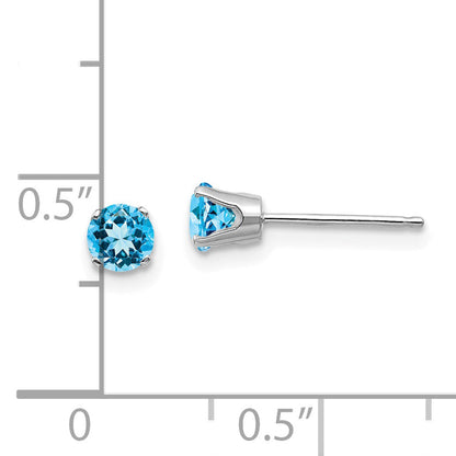 14K White Gold 4mm Blue Topaz Stud Earrings