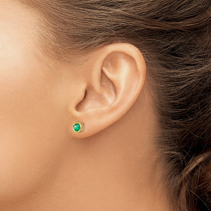 14K Yellow Gold 5mm Bezel Emerald Stud Earrings