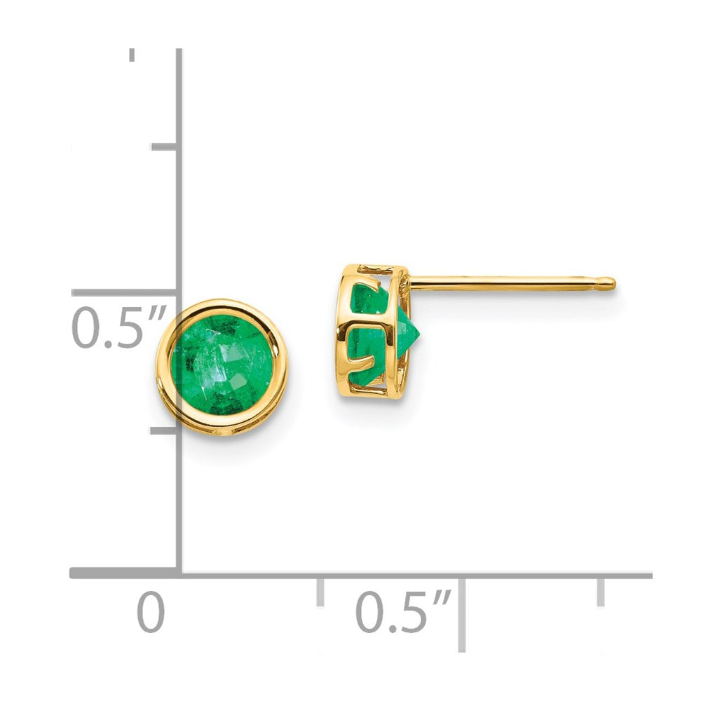 14K Yellow Gold 5mm Bezel Emerald Stud Earrings