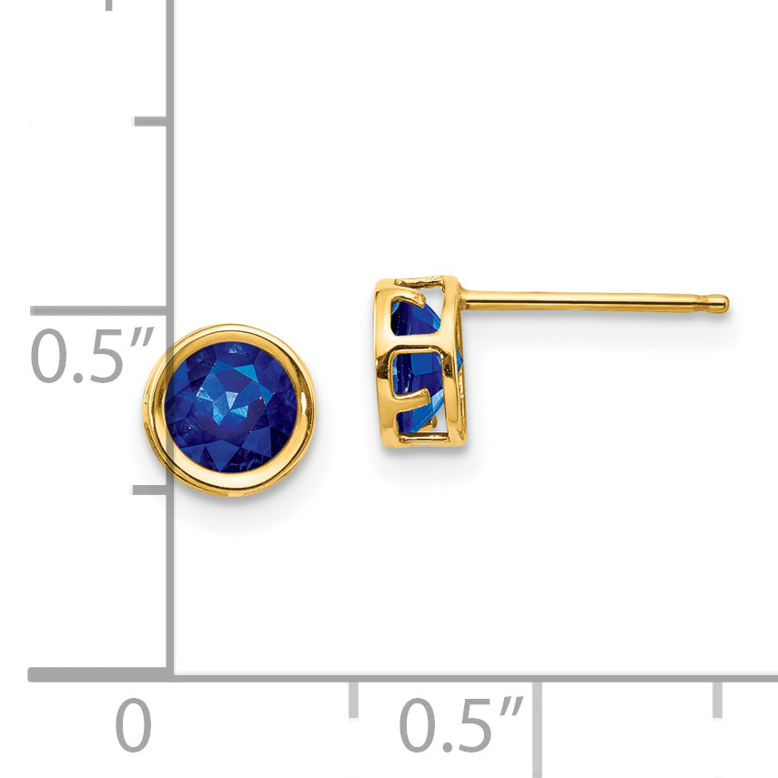 14K Yellow Gold 5mm Bezel Sapphire Stud Earrings