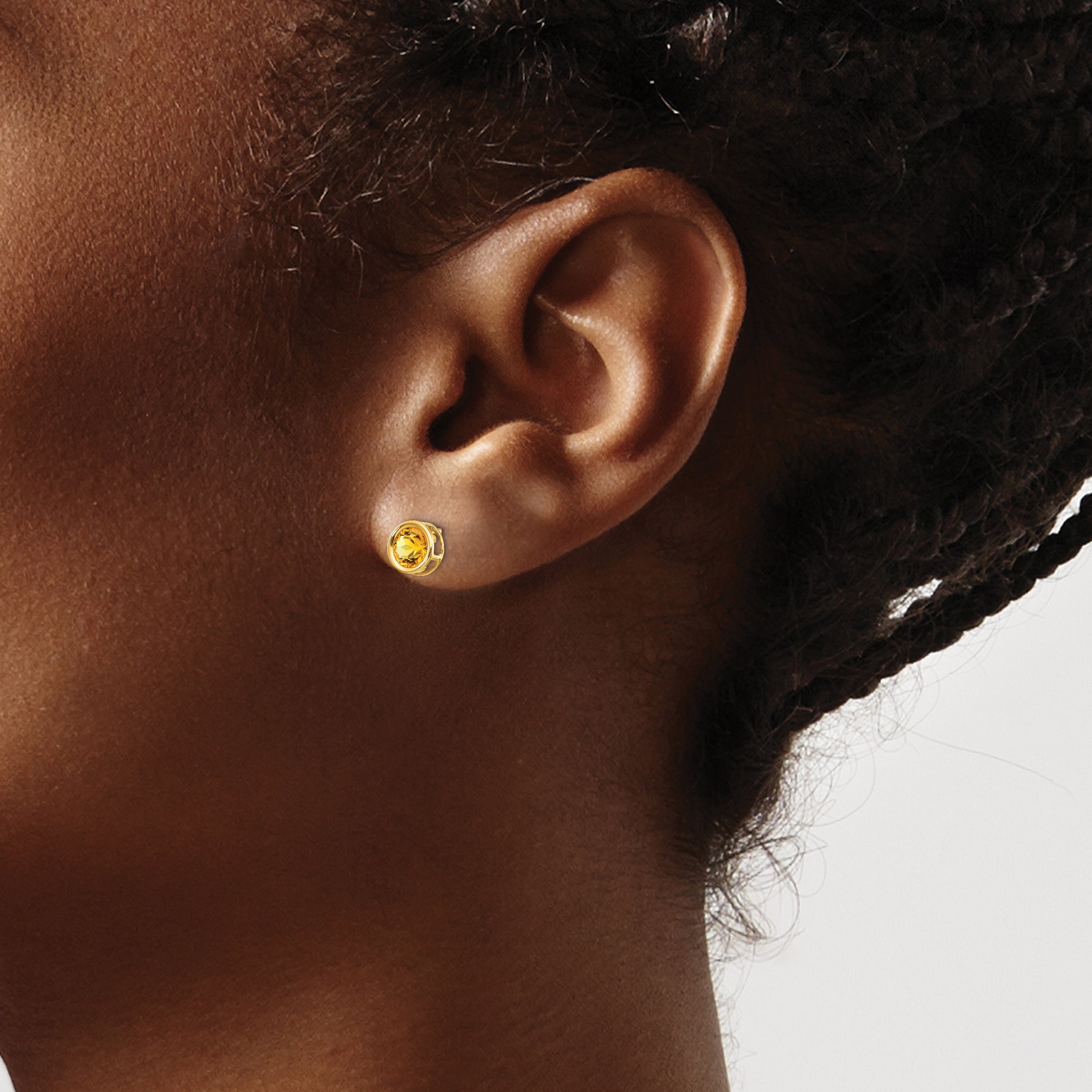 14K Yellow Gold 5mm Bezel Citrine Stud Earrings
