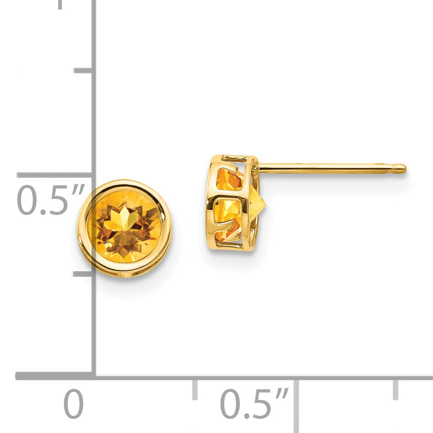 14K Yellow Gold 5mm Bezel Citrine Stud Earrings