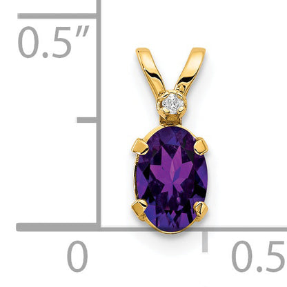 14K Yellow Gold Diamond & Amethyst Birthstone Pendant