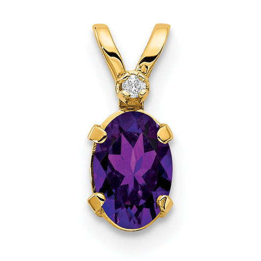 14K Yellow Gold Diamond & Amethyst Birthstone Pendant