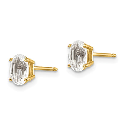 14K Yellow Gold 6X4 Oval April/White Topaz Post Earrings