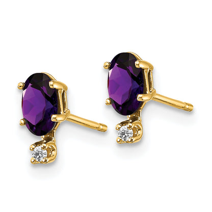 14K Yellow Gold Diamond & Amethyst Birthstone Earrings